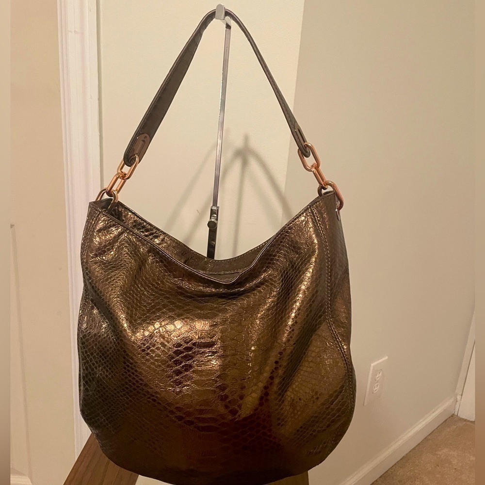 NWT Michael Michael Kors Metallic Snake Effect Leather Lillie Hobo - Picture 2 of 11